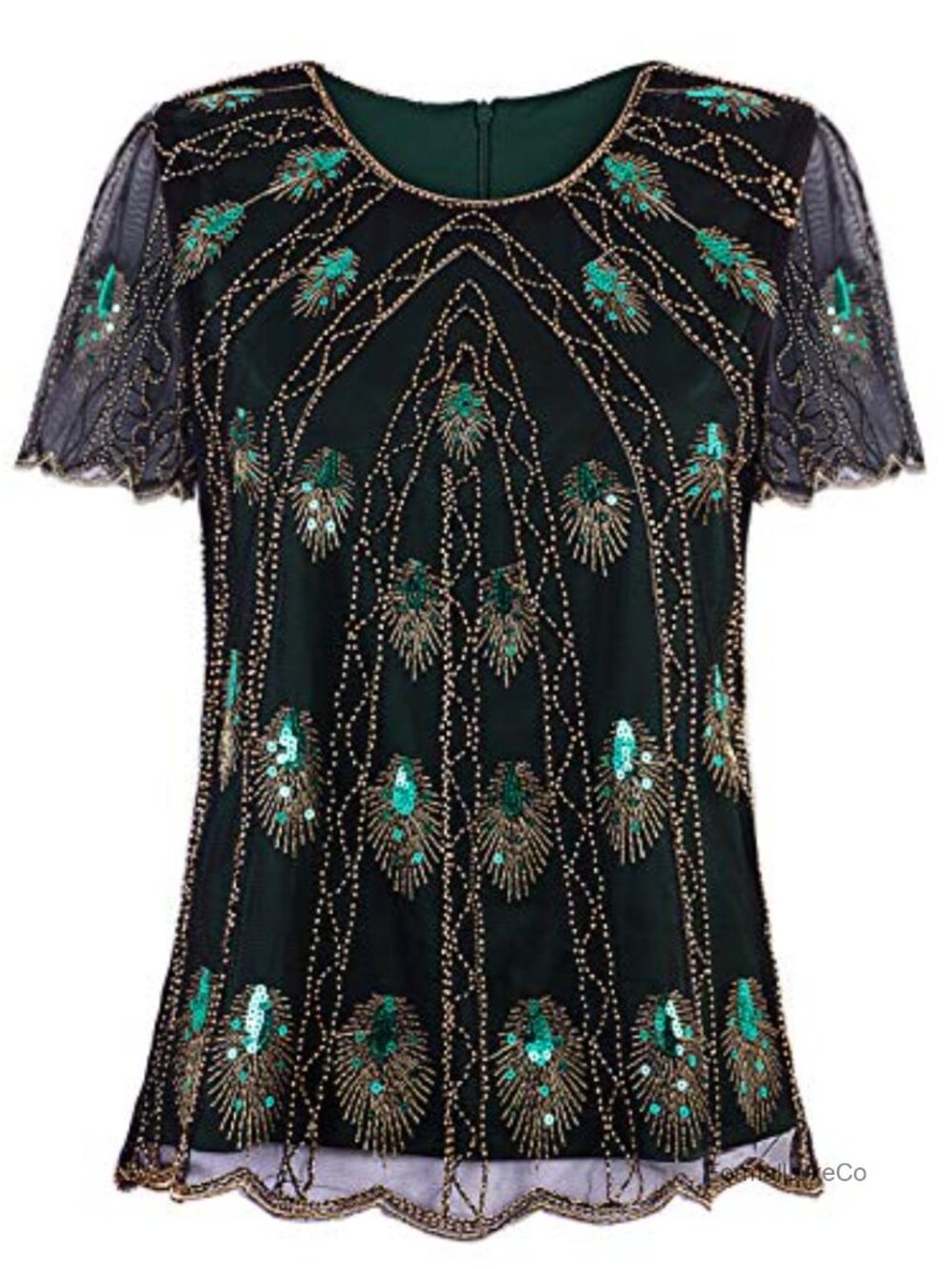 Beaded Chiffon Blouse Tunic Sequin Evening Top Scalloped Hem Vintage Party